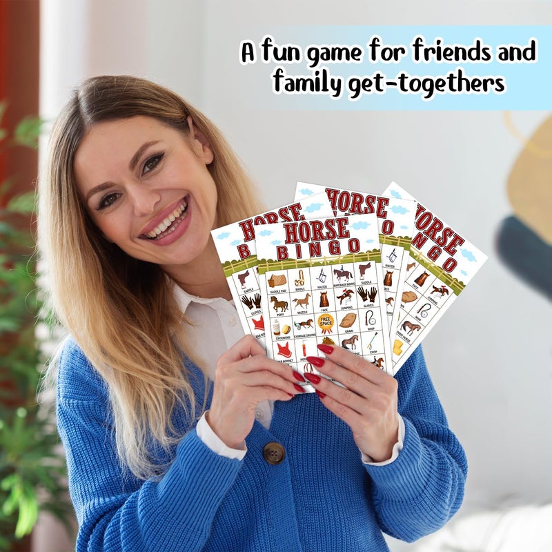 Qssfdgg Horse Farm Bingo Cards, 24 Player Pony Party Bingo Game for Family Adult, Cowgirl Cowboy Party Favor, Large Group Party Celebration Activity -05 - Image 4